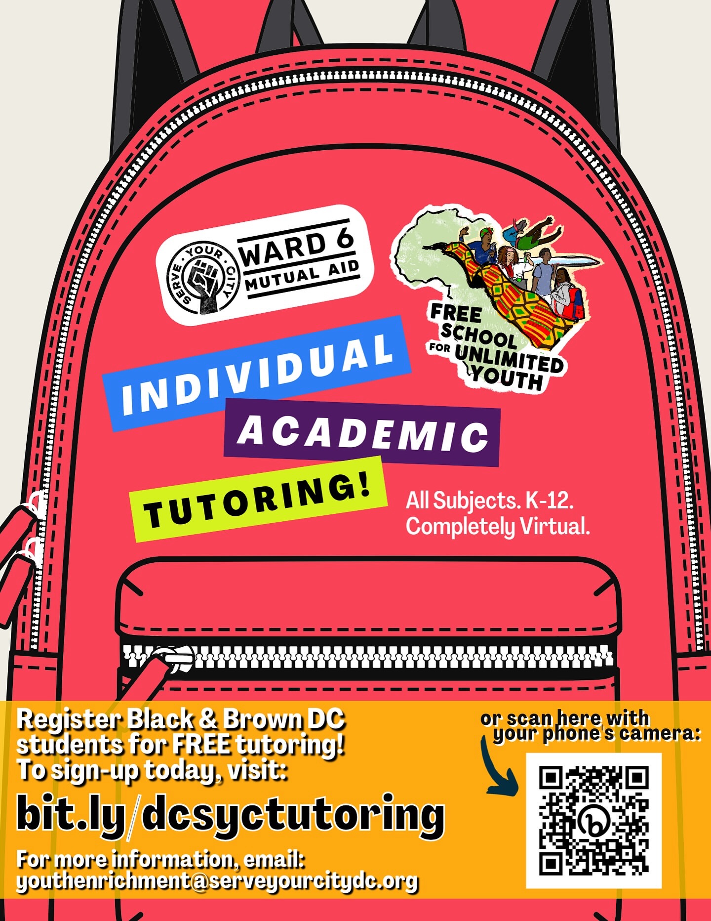 ‼️ Did you know that Serve Your City/Ward 6 Mutual Aid provides FREE virtual academic tutoring for K–12 Black and Brown students in Washington, DC? 📲 Learn more and sign up for virtual tutoring through Serve Your City/Ward 6 Mutual Aid’s Free School for Unlimited Youth program at ➡️ bit.ly/dcsyctutoring (link in Linktree in bio).