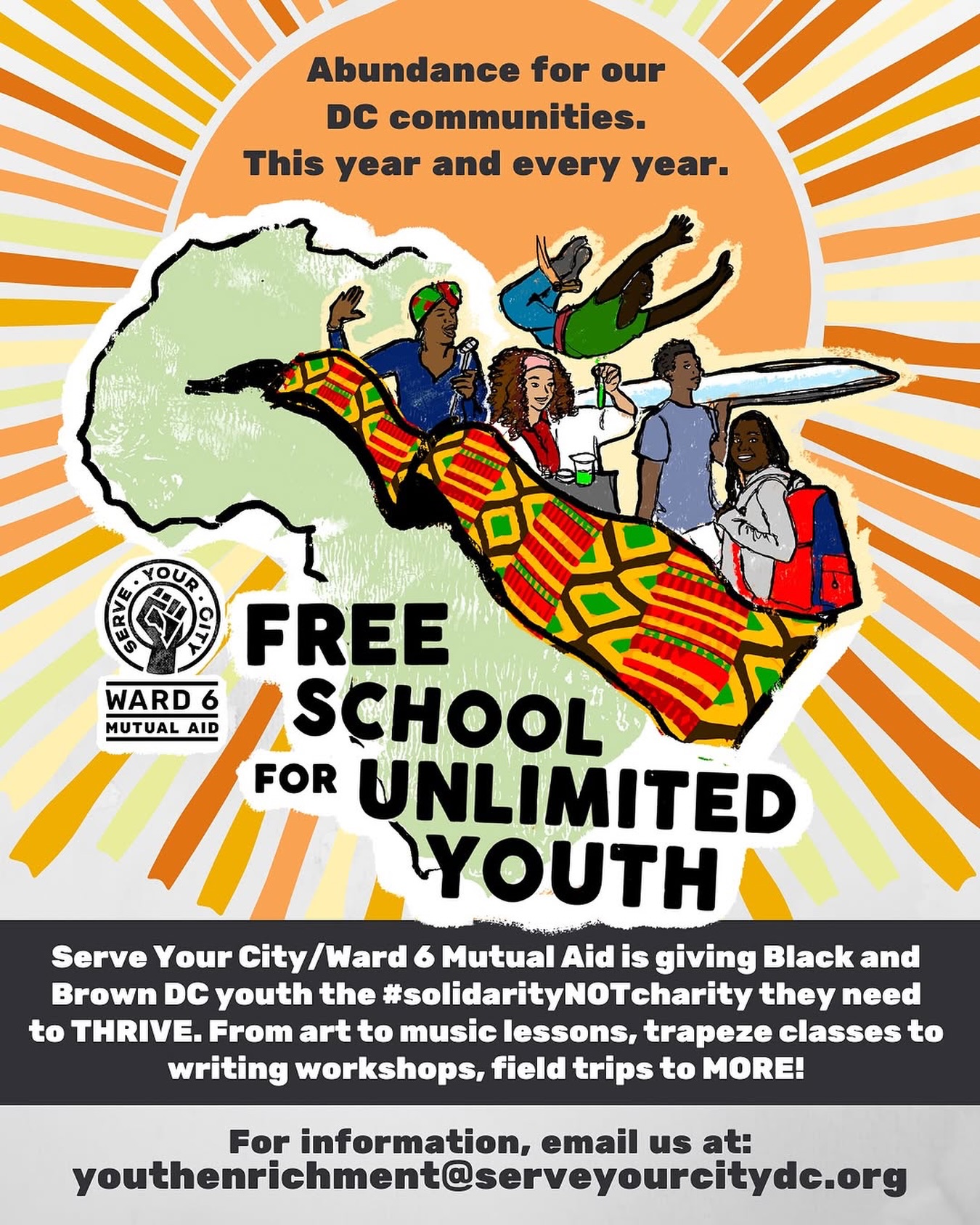 ‼️ Black and Brown DC youth deserve the resources to THRIVE in and out of the classroom. That’s why #ServeYourCityDC/#Ward6MutualAid’s Free School for Unlimited Youth offers FREE K–12 programs, including art, music, rowing, tutoring, writing, field trips, and more. 📲 For more information, email youthenrichment@serveyourcitydc.org! #solidarityNOTcharity #WeKeepUsSafe