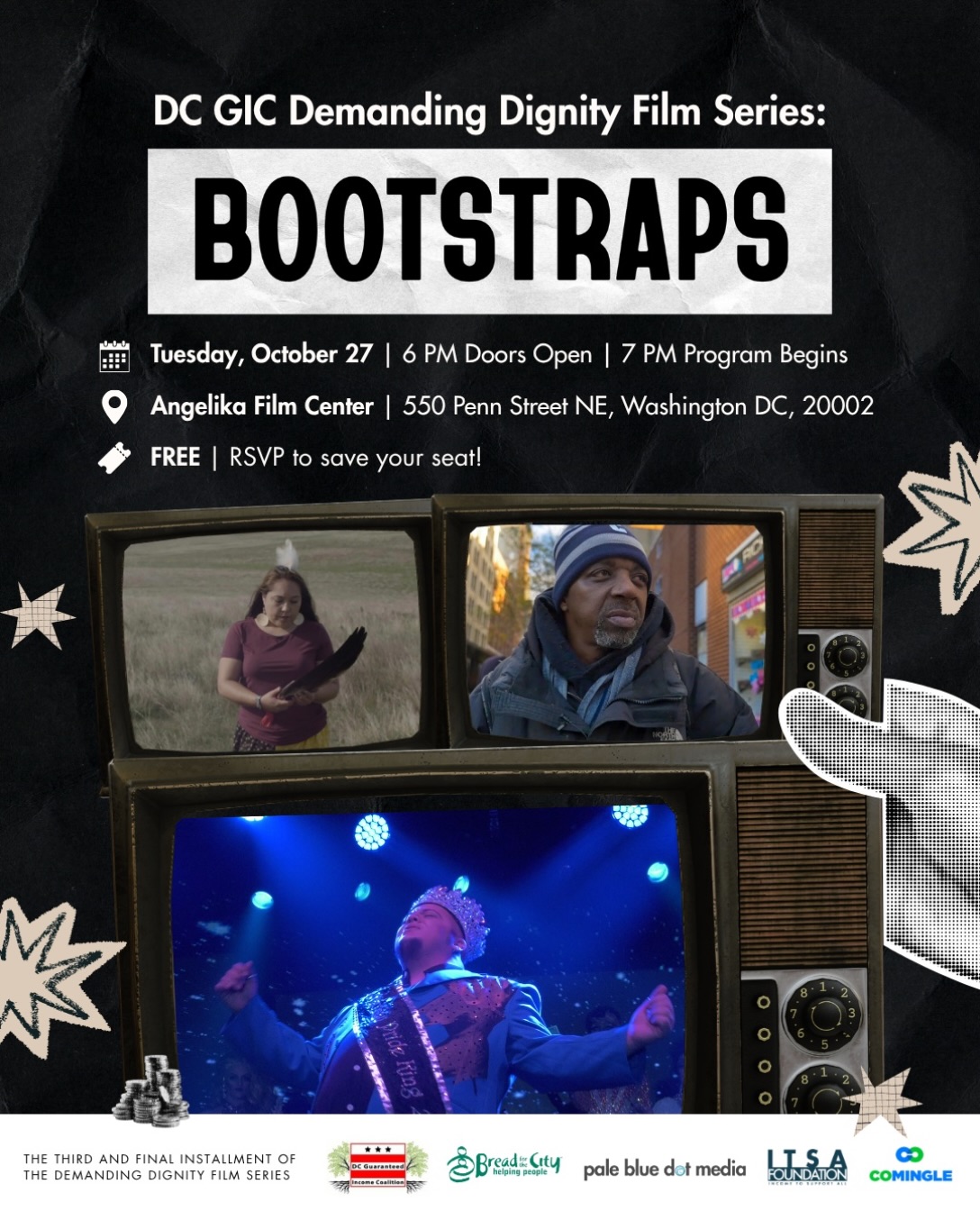 ‼️ Save the date! 🎬 Join the @dcgicoalition for its 6th anniversary celebration and the third and final installment of its Demanding Dignity Film Series: a screening of @bootstraps_tv, followed by a conversation with series co-creator Conrad Shaw.
🗓️ Tuesday, October 27
⏰ Doors open at 6 PM; the program begins at 7 PM.
📍 @angelikafilmcenter, 550 Penn St NE
🍿 Free popcorn and a drink, with a reception to follow
🎟️ Free, first come, first served. RSVP to save your spot: bit.ly/DC-Bootstraps